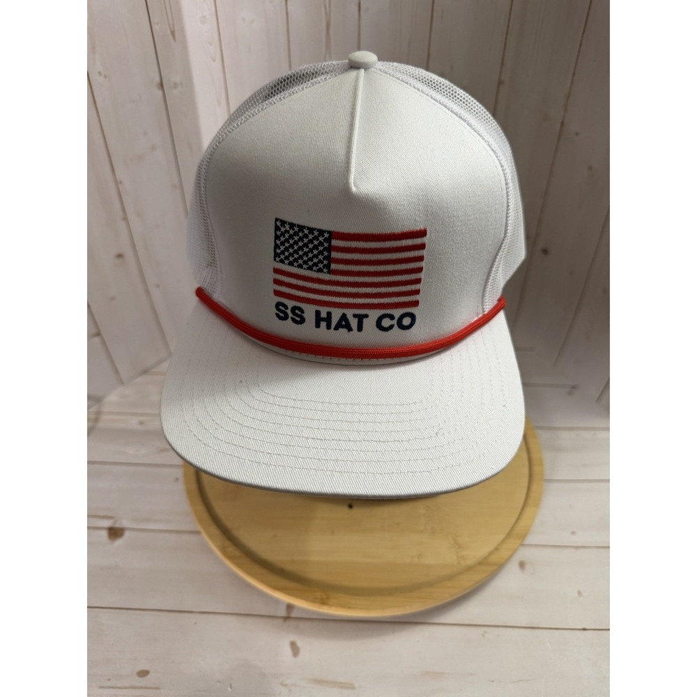 Southern String Hat Co White Red Blue Snapback Mesh Back USA Flag Hat NEW